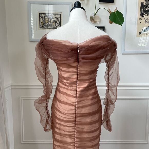 Fashion Nova Ruched and Ready Bandaged Midi Dress Mauve Taupe L - Picture 4 of 12